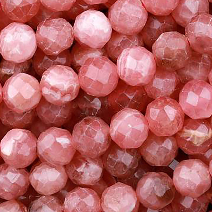 4mm Faceted Natural Pink Rhodochrosite Round Loose Beads - 15" Strand