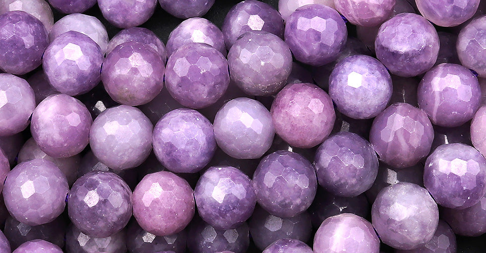 Faceted Natural Violet Purple Lepidolite 8mm Round Beads 15.5