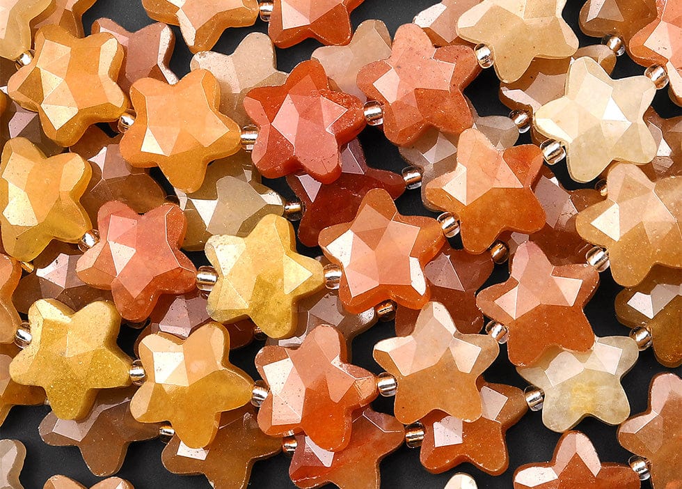 Sparkling Faceted Natural Orange Yellow Red Aventurine Beads 14mm Carved Star Gemstone 15