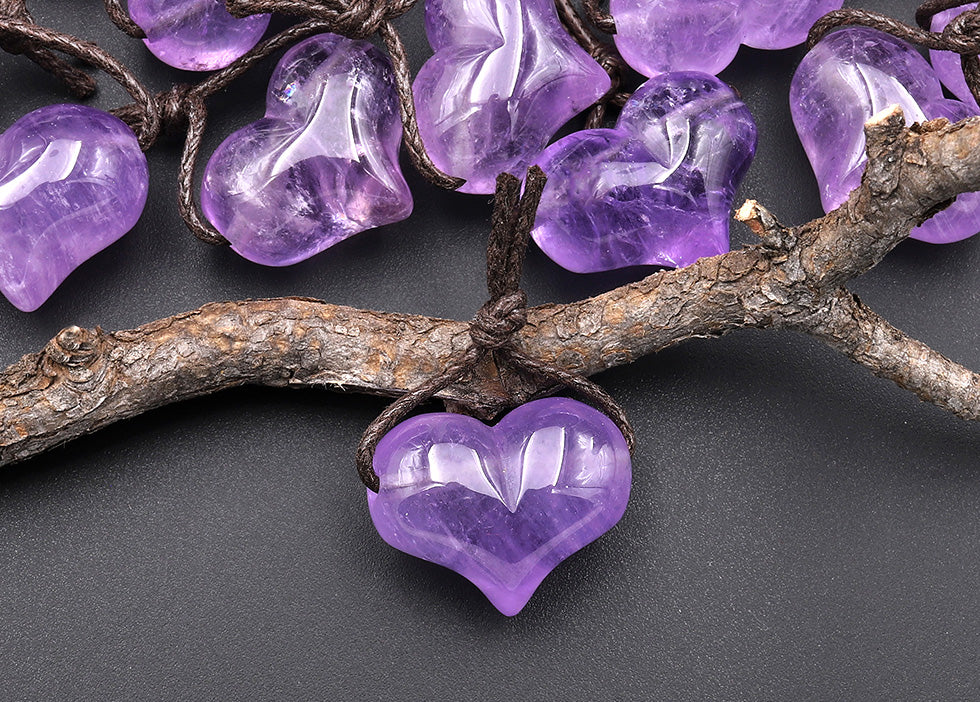 AAA Natural Purple Amethyst Puffy Heart Pendant Side Drilled Gemstone Crystal Focal Bead