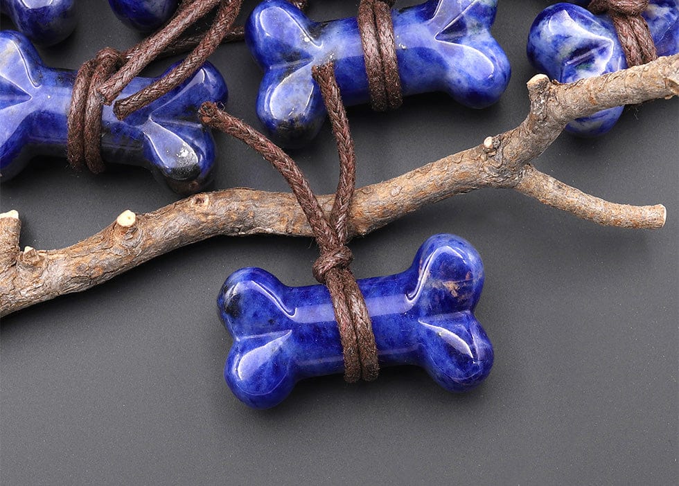Carved Natural Blue Sodalite Dog Bone Home decoration Crystal Carvings Healing Palm Pocket Stone Figurine Gifts