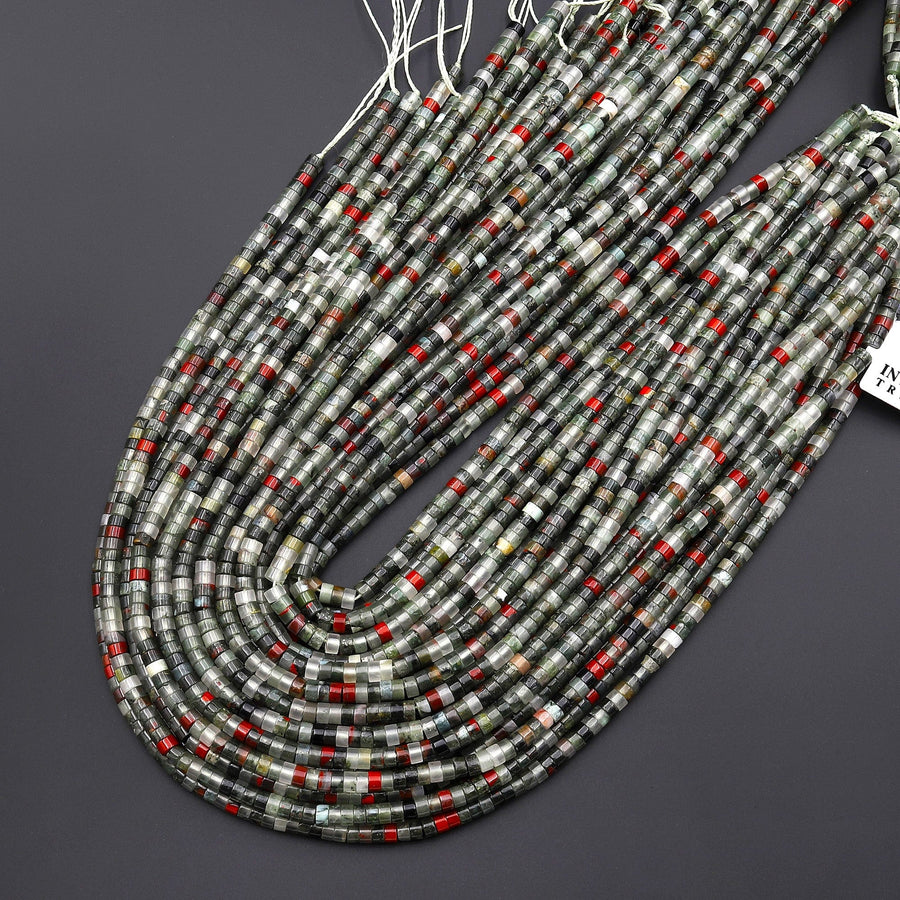 Natural African Bloodstone 4mm Heishi Rondelle Beads 15.5" Strand