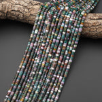 Natural Indian Agate 4mm Heishi Rondelle Beads Forest Green Mauve Colors 15.5" Strand
