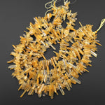 Natural Golden Yellow Hematoid Quartz Beads Top Side Drilled Thin Fine Crystal Point Spike 15.5" Strand