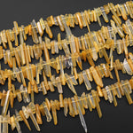 Natural Golden Yellow Hematoid Quartz Beads Top Side Drilled Thin Fine Crystal Point Spike 15.5" Strand