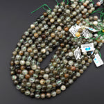 Rare Green Tourmaline Rutilated Quartz 8mm 10mm 12mm Round Beads Real Genuine Natural Tourmaline Rutile in Quartz Gemstone 16" Strand
