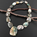 Graduated Faceted Natural Chrysocolla in Quartz Focal Pendant Beads Necklace Set 17" Strand