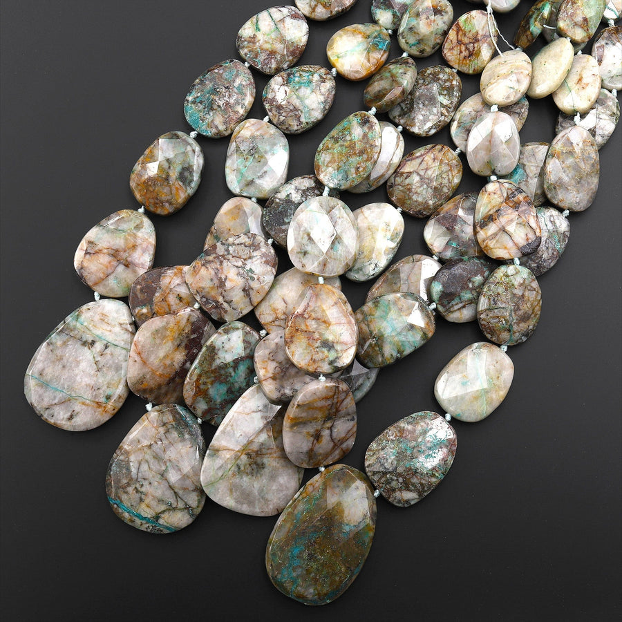 Graduated Faceted Natural Chrysocolla in Quartz Focal Pendant Beads Necklace Set 17" Strand