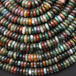 Natural Indian Agate 6mm Smooth Thin Rondelle Beads Aka Green Red Bloodstone 15.5" Strand
