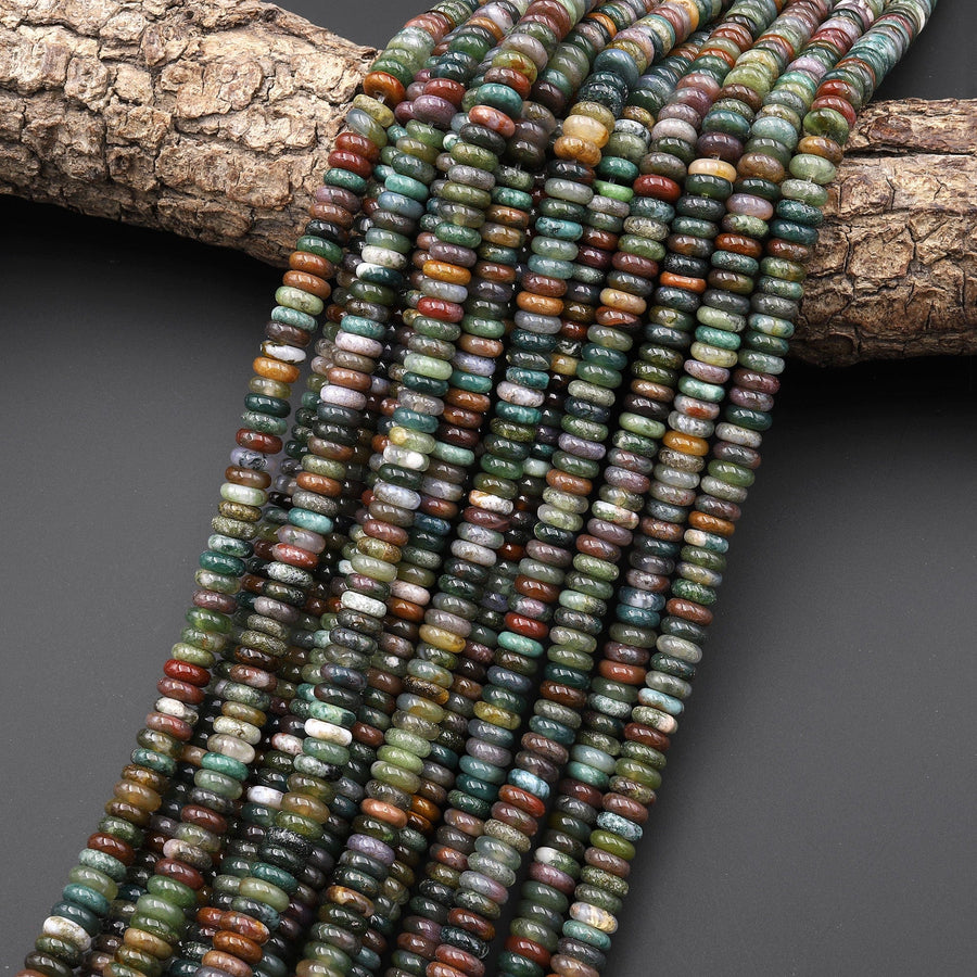 Natural Indian Agate 6mm Smooth Thin Rondelle Beads Aka Green Red Bloodstone 15.5" Strand