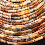 Natural Yellow Crazy Lace Agate Thin Long Tube Beads 14mm 15.5" Strand