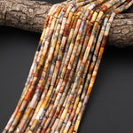 Natural Yellow Crazy Lace Agate Thin Long Tube Beads 14mm 15.5" Strand