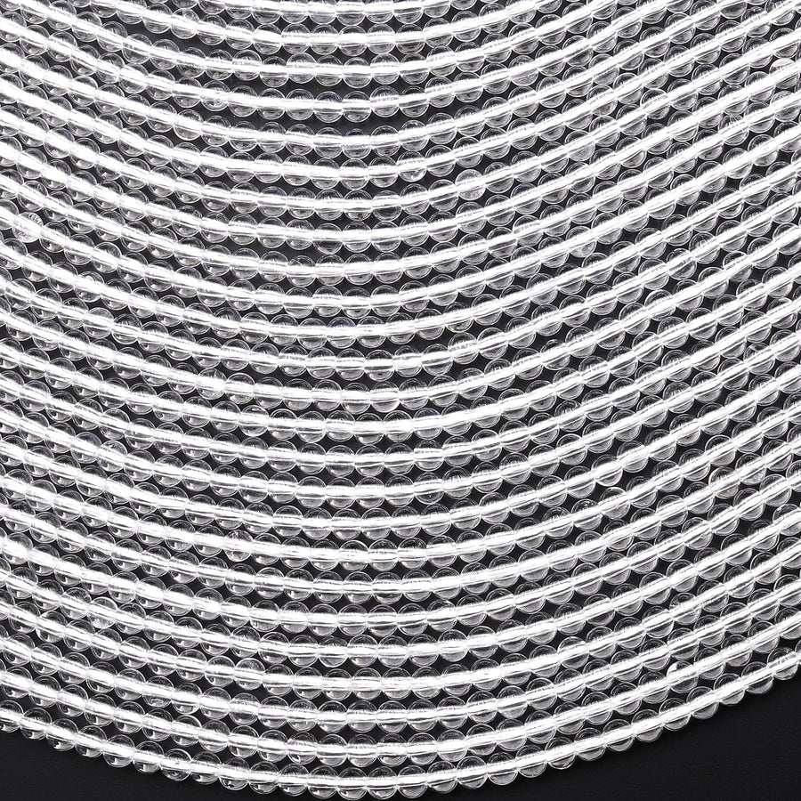 AAA+ Natural Clear Rock Quartz 2mm Plain Smooth Round Beads 15.5" Strand