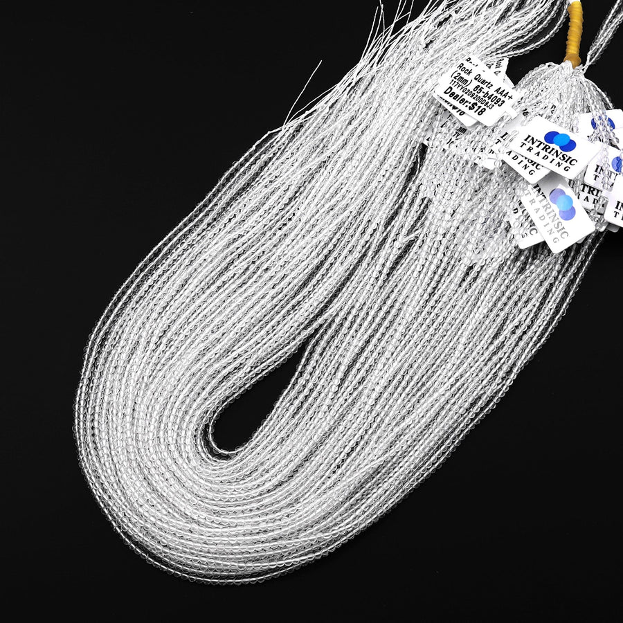 AAA+ Natural Clear Rock Quartz 2mm Plain Smooth Round Beads 15.5" Strand