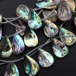 Real Natural Abalone Shell Beads Mermaid Shards Side Drilled Teardrop Rainbow Iridescent Peacock Blue Green Pink 15.5" Strand