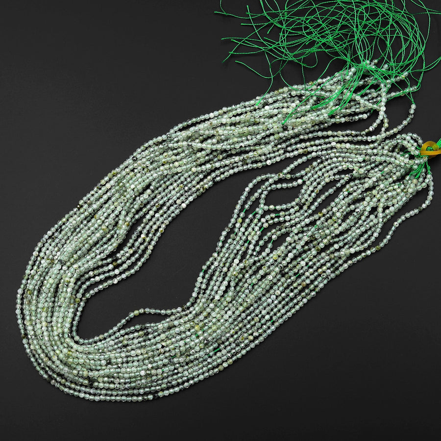 Natural Light Green Prehnite Round Beads Faceted 2mm 3mm 15.5" Strand