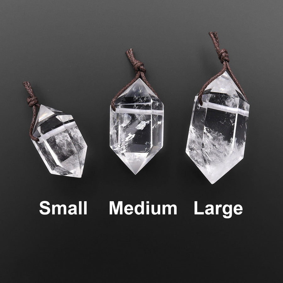 AAA Double Terminated Natural Rock Quartz Pendant Top Side Drilled Gemstone Crystal Focal Bead