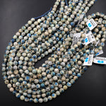 AA Rare K2 Beads 4mm 6mm 8mm 10mm Round Beads Natural Blue Azurite in Quartz Granite Real Genuine K2 Beads from Pakistan Afghanistan 15.5" Strand
