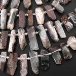 Natural Phantom Quartz Beads Large Freeform Rectangle Spike Brown Lodalite Minerals Matrix 15.5" Strand