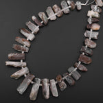 Natural Phantom Quartz Beads Large Freeform Rectangle Spike Brown Lodalite Minerals Matrix 15.5" Strand