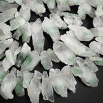 Natural Green Phantom Quartz Rough Raw Side Drilled Crystal Point Beads 15.5" Strand