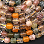 Natural Phantom Quartz Barrel Beads Golden Red Green Phantom Quartz Rutile Quartz Natural Crystal 16" Strand