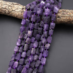 Matte Finish Natural Purple Amethyst Tube Beads Organic Rough Raw Gemstone 15.5" Strand