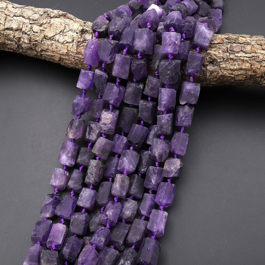 Matte Finish Natural Purple Amethyst Tube Beads Organic Rough Raw Gemstone 15.5" Strand