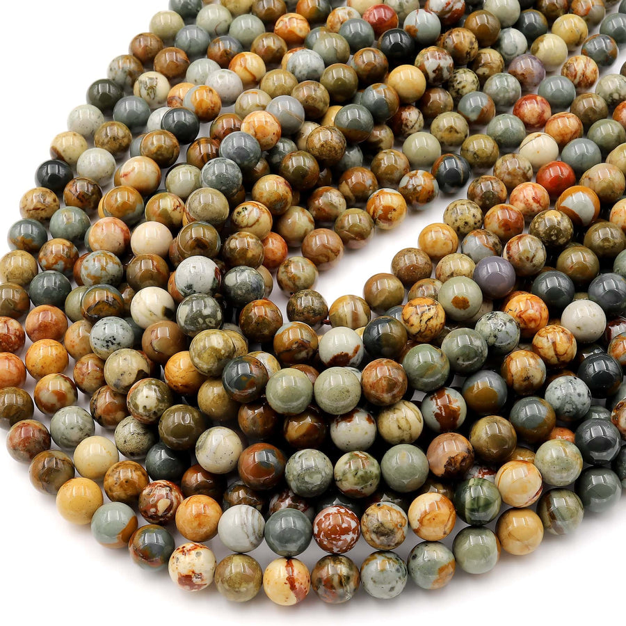 Natural Owyhee Picture Jasper Beads 4mm 6mm 8mm 10mm 12mm Smooth Polished Round Beads 15.5" Strand