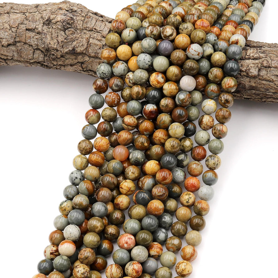 Natural Owyhee Picture Jasper Beads 4mm 6mm 8mm 10mm 12mm Smooth Polished Round Beads 15.5" Strand