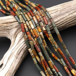AAA Natural Red Jasper Jasper Thin Long Smooth Tube 4x13mm Beads 15.5" Strand