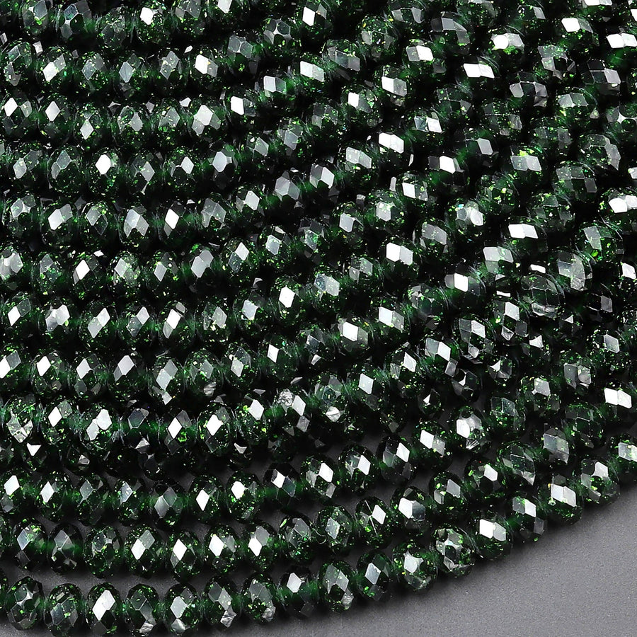 Faceted Green Goldstone Sandstone Rondelle Beads 4mm 15.5" Strand