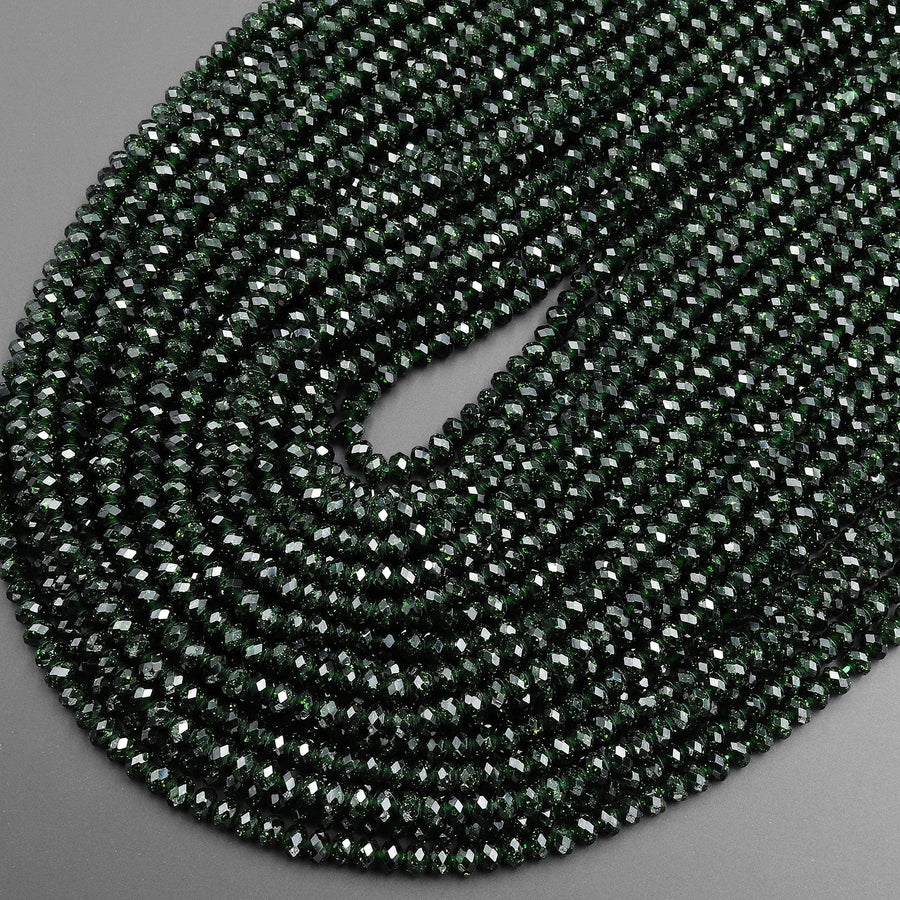 Faceted Green Goldstone Sandstone Rondelle Beads 4mm 15.5" Strand