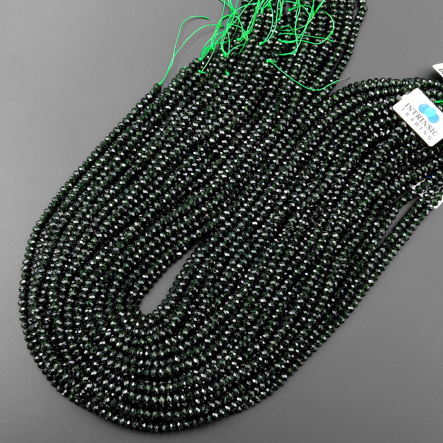 Faceted Green Goldstone Sandstone Rondelle Beads 4mm 15.5" Strand