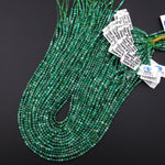 AAA Real Genuine Natural Colombia Green Emerald Gemstone Faceted 3mm 4mm Round Beads Laser Diamond Cut Gemstone May Birthstone 15.5" Strand