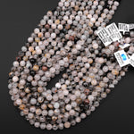 Natural Black Tourmaline Rutilated Rutile Quartz Round Beads 5mm 6mm 7mm 8mm 10mm 12mm Round Beads W Rare Golden Copper Matrix Gemstone 15.5" Strand