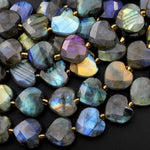 Natural Labradorite Faceted Heart Beads 12mm Gemstone 15.5" Strand