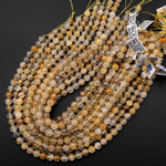 Natural Golden Dendritic Quartz 4mm 6mm 8mm 10mm 12mm 14mm Round Beads Exotic Golden Crystal From Brazil W Black Dendritic Pattern Rare Quartz 15.5" Strand
