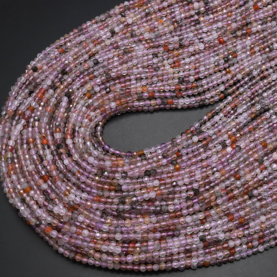 Rare Natural Auralite 23 Cacoxenite Gemstone 2mm 3mm Faceted Round Beads Powerful Healing Gemstone World’s Oldest Crystal 15.5" Strand