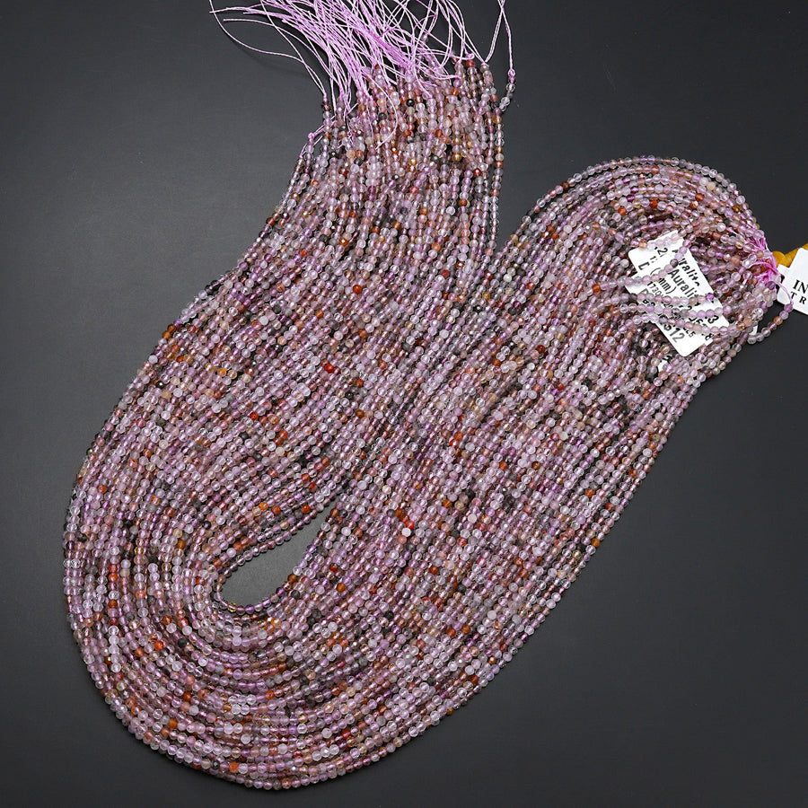 Rare Natural Auralite 23 Cacoxenite Gemstone 2mm 3mm Faceted Round Beads Powerful Healing Gemstone World’s Oldest Crystal 15.5" Strand