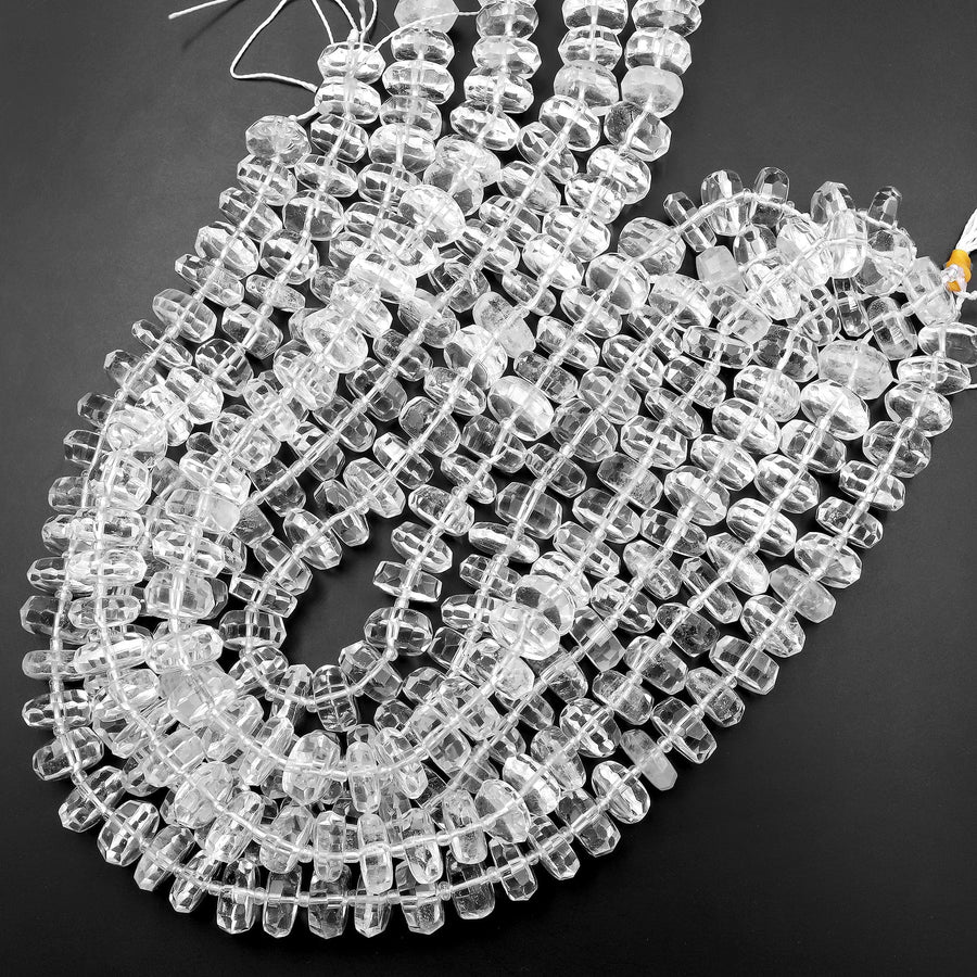 Super Clear AAA Quality Large Natural Rock Crystal Quartz Beads Faceted Rondelle Wheel 16" Extra Large Quartz Crystal Beads 15.5" Strand