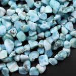 Natural Blue Larimar Beads Freeform Teardrop Pebble Nuggets From Dominican Republic 15.5" Strand