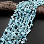 Natural Blue Larimar Beads Freeform Teardrop Pebble Nuggets From Dominican Republic 15.5" Strand