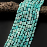 Natural Peruvian Amazonite Beads Faceted Matte Tube Stunning Aqua Blue Green Gemstone 15.5" Strand