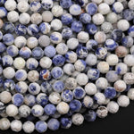 Faceted Natural White Blue Sodalite 5mm 6mm Round Beads Micro Cut Gemstone 15.5" Strand