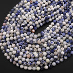 Faceted Natural White Blue Sodalite 5mm 6mm Round Beads Micro Cut Gemstone 15.5" Strand