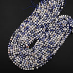 Faceted Natural White Blue Sodalite 5mm 6mm Round Beads Micro Cut Gemstone 15.5" Strand