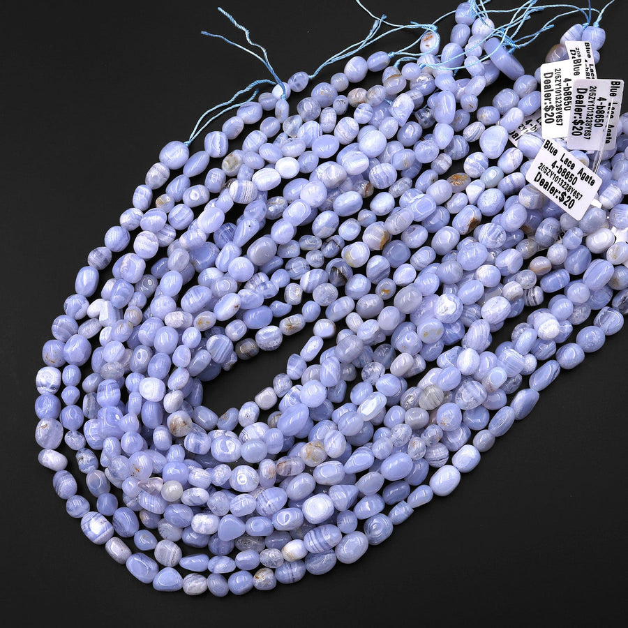 Natural Blue Lace Agate Chalcedony Freeform Chip Pebble Nugget Beads Gemstone 15.5" Strand