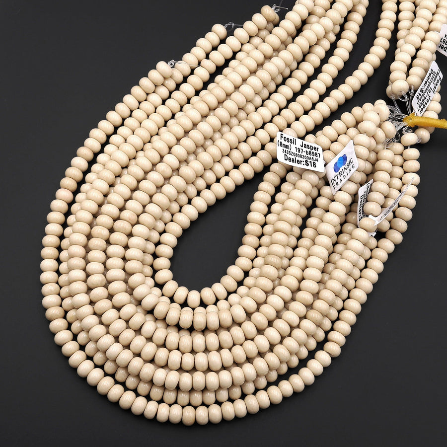 Natural Fossil Jasper Aka River Stone 6mm 8mm Smooth Rondelle Beads 15.5" Strand