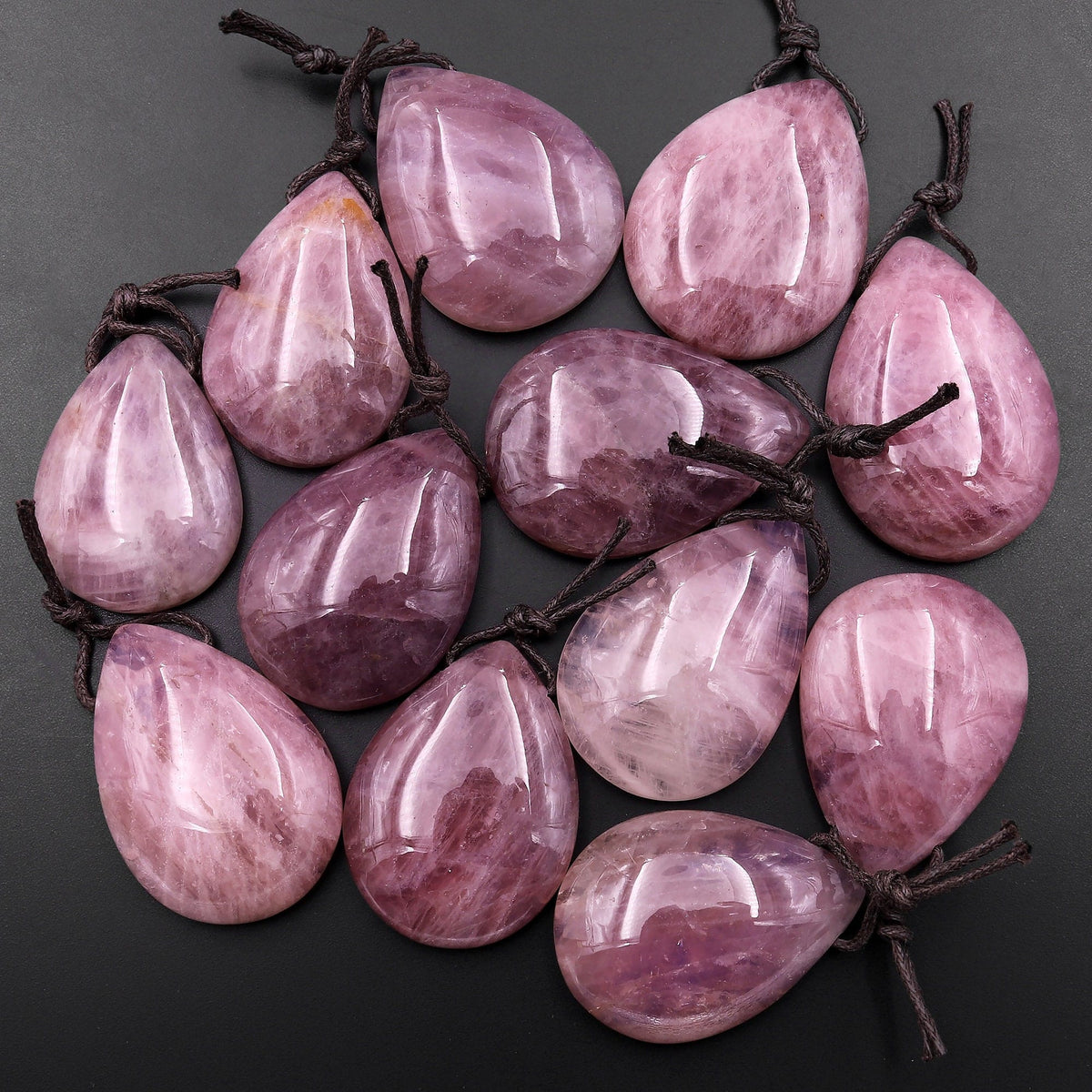 Natural Madagascar Mauve Pink Rose Quartz Teardrop Pendant Side
